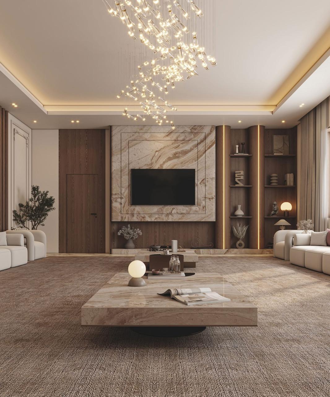 ريسبشن فيلا بتصميم معاصر وإضاءة مخفية — تصميم رقم 17