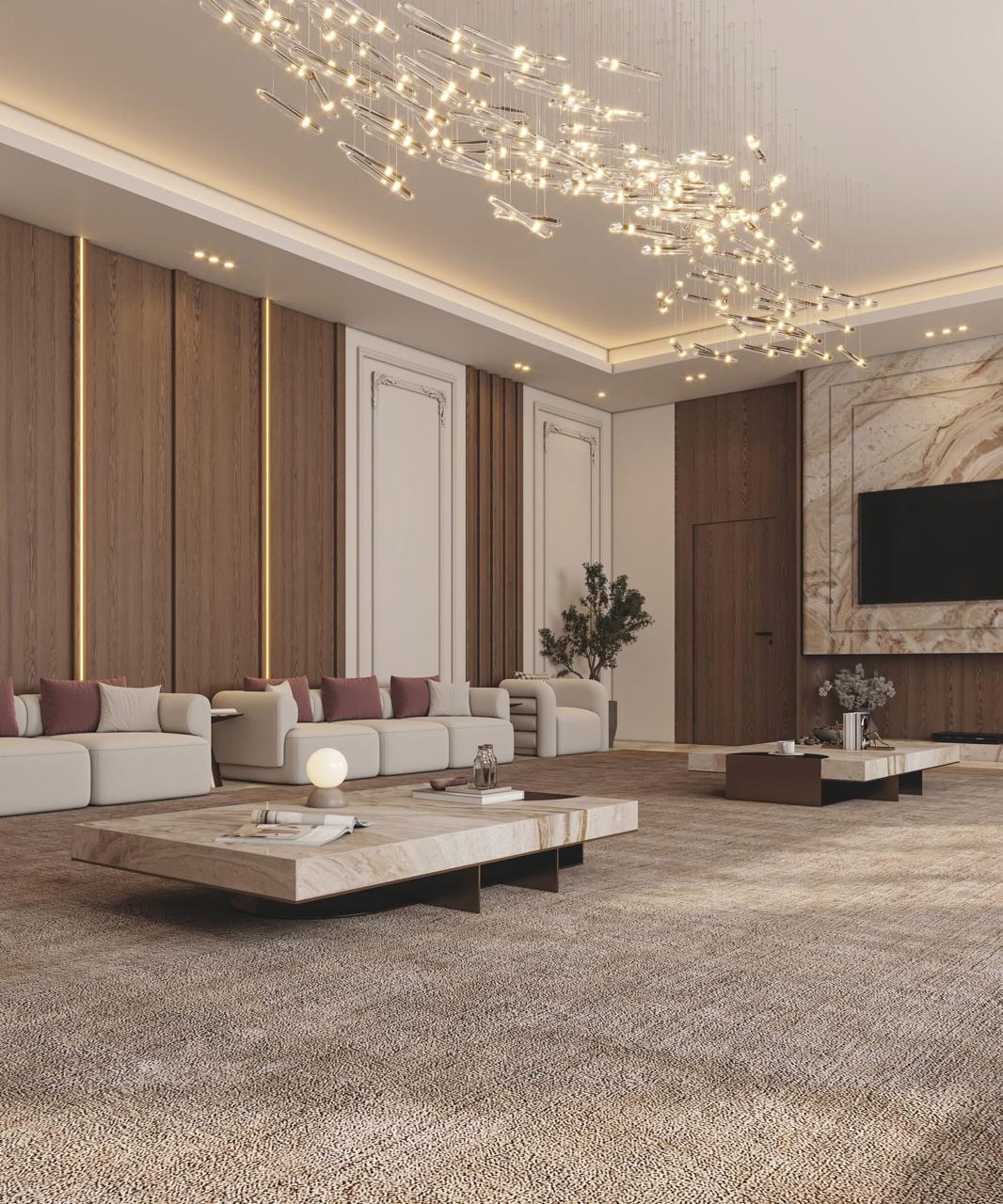 تصميم داخلي لفيلا بطراز مودرن — صالة استقبال بإضاءة طبيعية — تصميم رقم 19