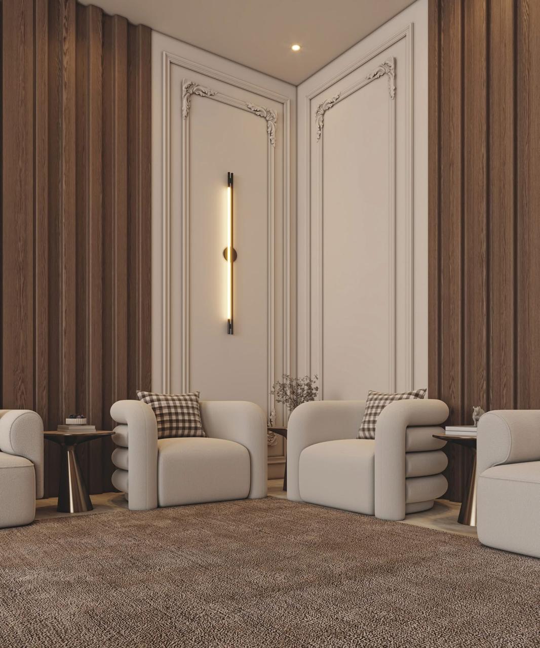 ريسبشن فيلا بتصميم معاصر وإضاءة مخفية — تصميم رقم 23