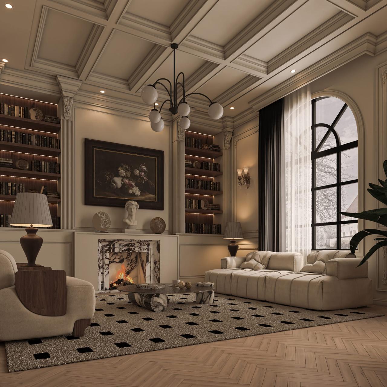 تصميم داخلي لفيلا بطراز مودرن — صالة استقبال بإضاءة طبيعية — تصميم رقم 25