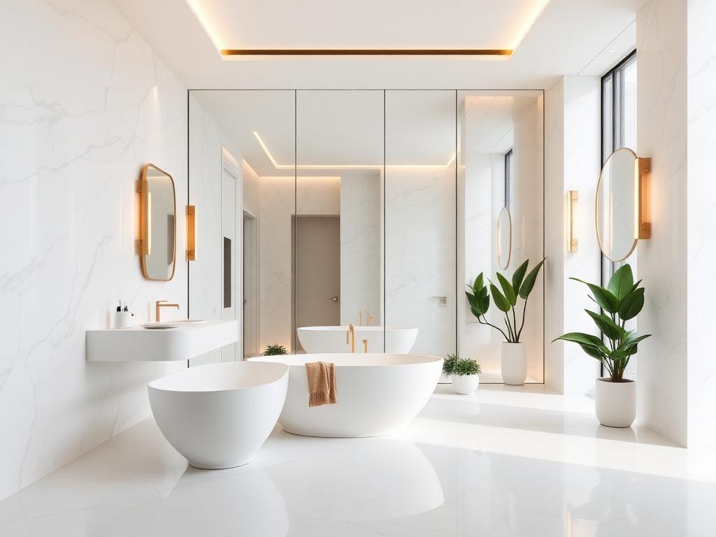تصميم حمام مودرن برخام وإضاءة LED مخفية
